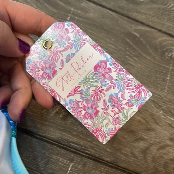 Stella Parker Ruffle Front Light Blue Floral One Piece Large Swimsuit NWT - Picture 4 of 6